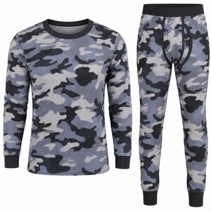 Smith's Workwear Men's Thermal Underwear Set Size S Gray Camo Waffle Knit 2 Pcs